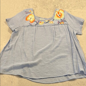 Perch by Blu Pepper Embroidered Top Blue Women's Size 3X